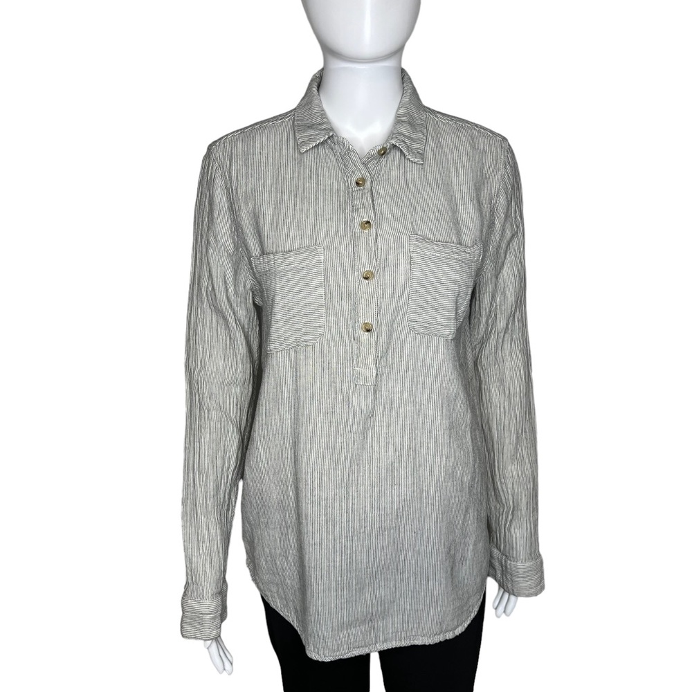 Marine Layer Stripe Quarter Button Up Long Sleeve L